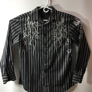 Patroncito Womens  Westen Shirt Size S striped‎ Black white Embroidered country